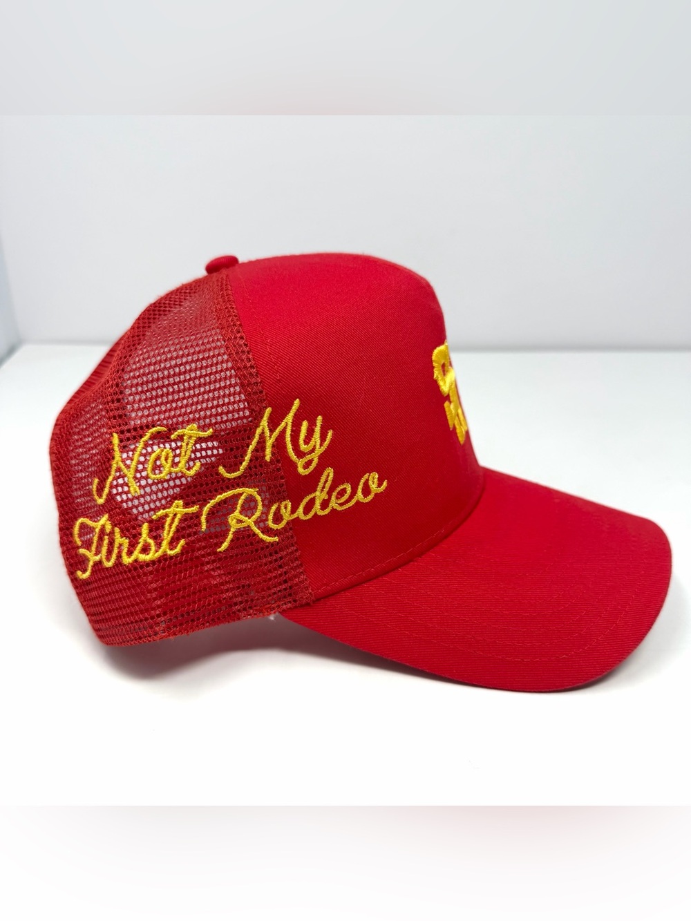 Stevenson Ranch SR Not My First Rodeo Mesh Trucker Hat Snapback Cap Red Yellow - Picture 5 of 8